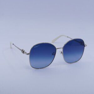 Salvatore Ferragamo SF297S 743 Sunglasses Gold Round Frame, Blue Lenses